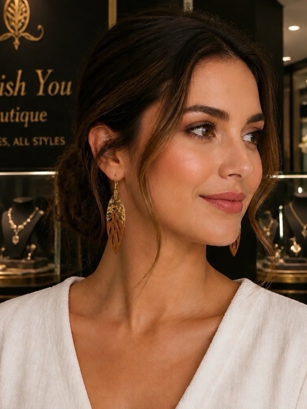Chic Style Hand Created Gold Leaf Drop Earrings - Women Jewelry